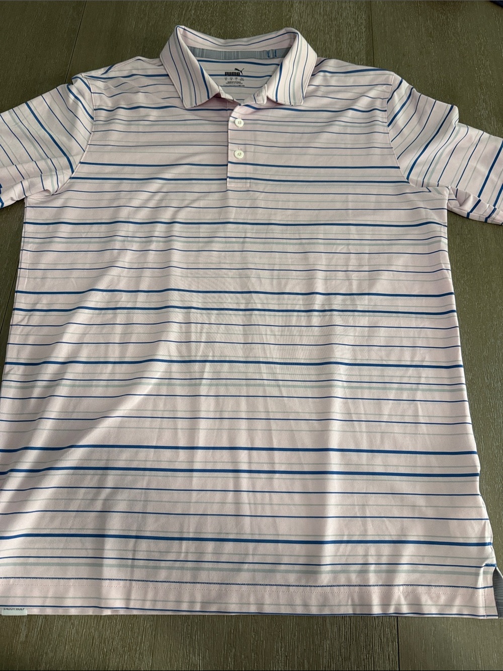 Puma Men's Pink Polo with Blue Stripe Detail